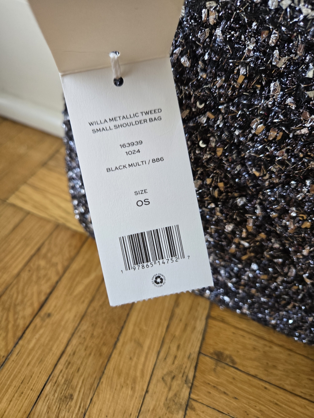 Brand New Tory Burch Black Sparkle Tweed Willa Shoulder Bag - Picture 4 of 4